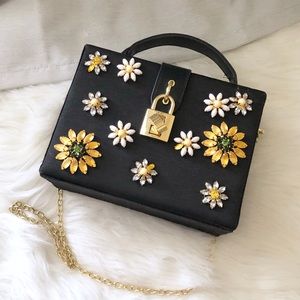 Embellished lock box bag